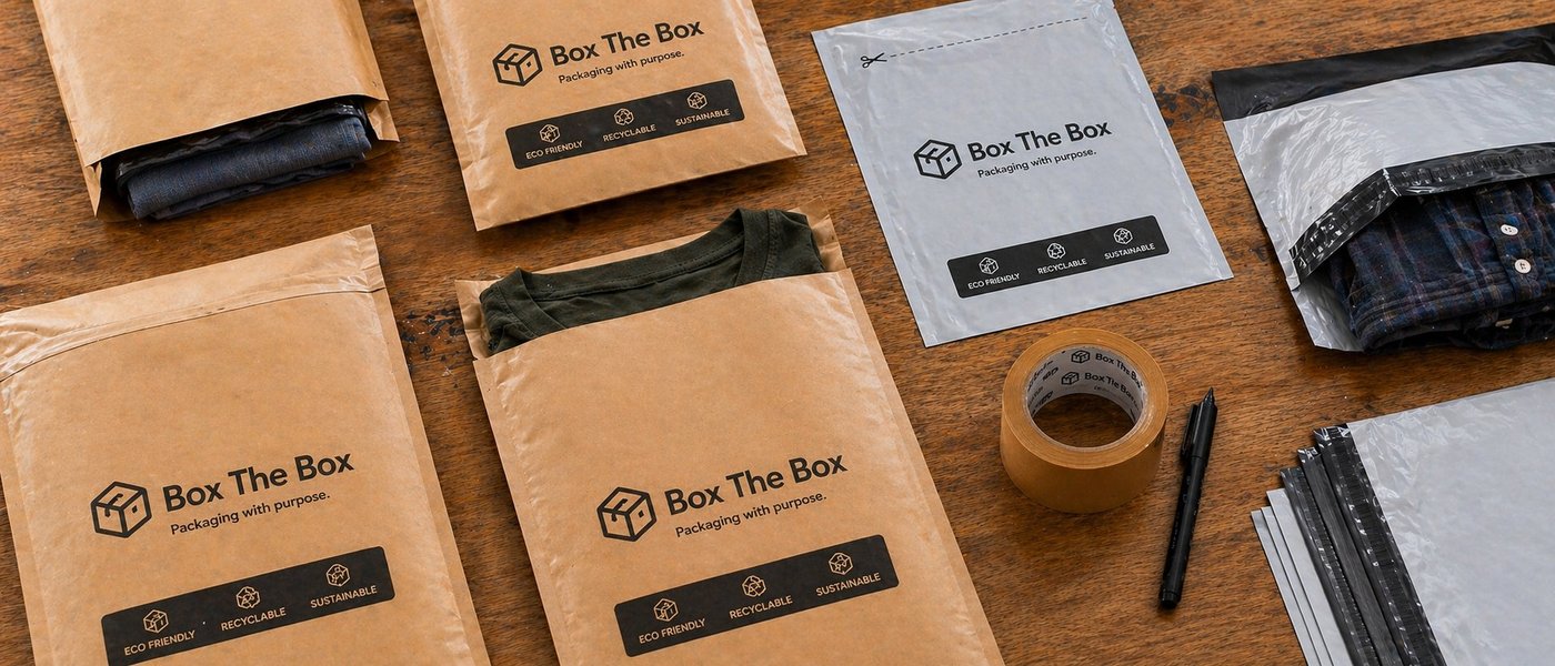 Box The Box branded kraft and poly mailers for apparel