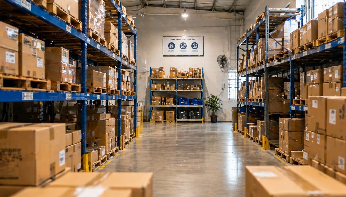 Dispatch Bay Sector C with courier-segregated cages — Delhivery, Blue Dart, Xpressbees, Ecom Express, Shadowfax